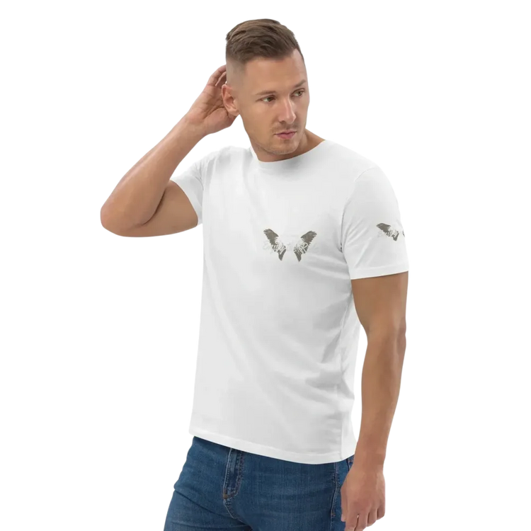Unisex Bio-Baumwoll-T-Shirt in Weiß mit Grafik-Design, bequemes Freizeit-T-Shirt im Biker-Stil, verfügbar in S bis 5XL.