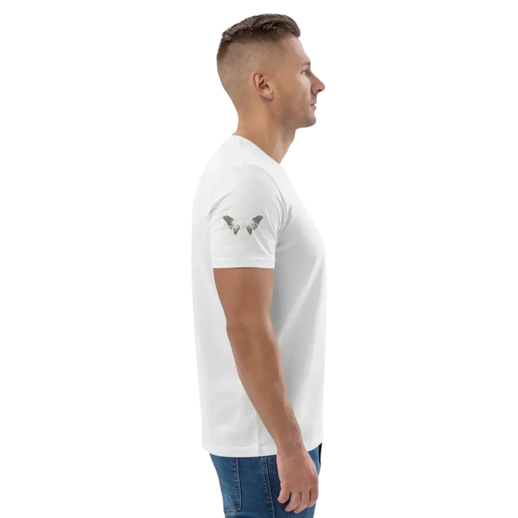 Weißes Unisex Bio-Baumwolle T-Shirt mit Grafik-Design im Biker-Stil, für Freizeit, in Größe S bis 5XL, von BUYATHOME24.