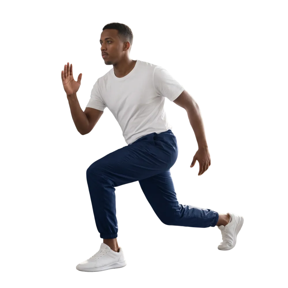 Dunkelblaue, wasserabweisende Unisex-Trainingshose aus Polyester in XS bis 3XL, bequem und sportlich.