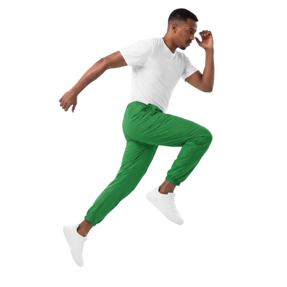 Graue Unisex Trainingshose von BUYATHOME24, wasserabweisend und atmungsaktiv, in den Größen XS bis 3XL, auf weißem Hintergrund.