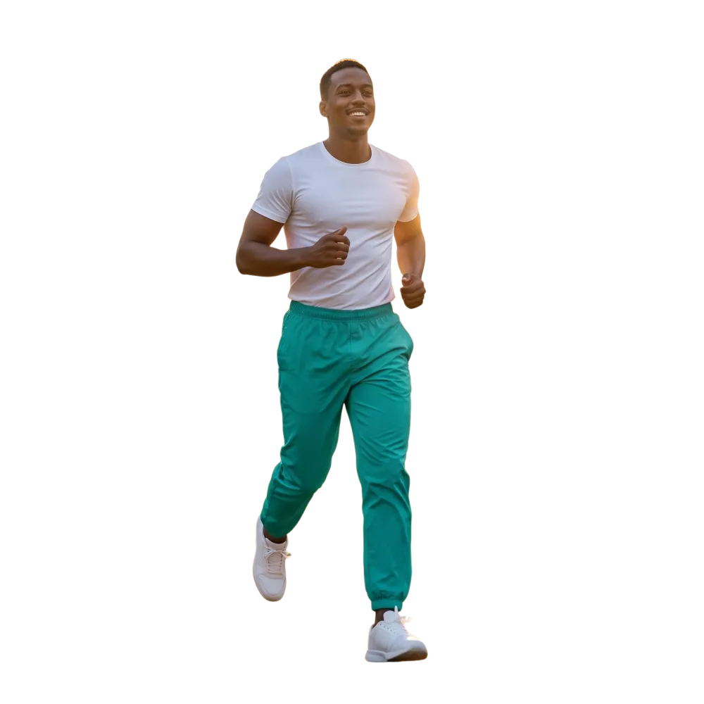Helleblaue Unisex Trainingshose von BUYATHOME24, wasserabweisend und atmungsaktiv, in XS bis 3XL, bequem und sportlich.