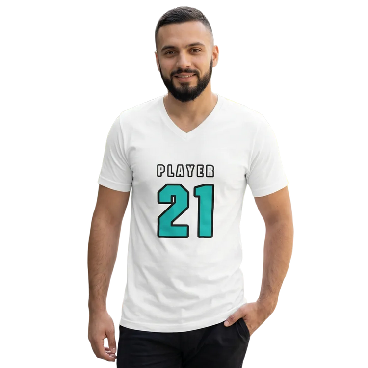 Unisex V-Ausschnitt T-Shirt aus 100% Baumwolle, in den Größen S bis XL, mit schlichtem Design und angenehmem Tragekomfort.