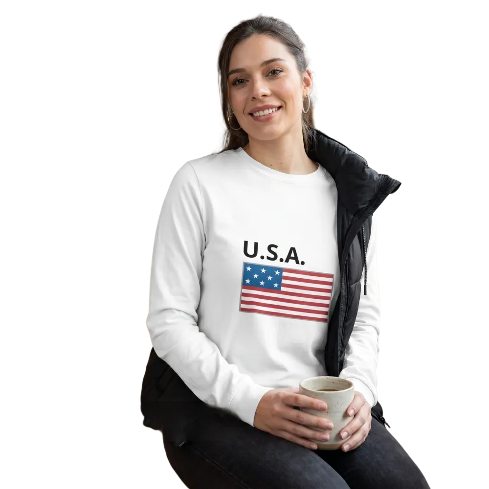 Damen Sweatshirt mit USA-Flagge Grafik aus Baumwolle, langärmlig, in XS bis 2XL, bequemer Schnitt, modischer Look