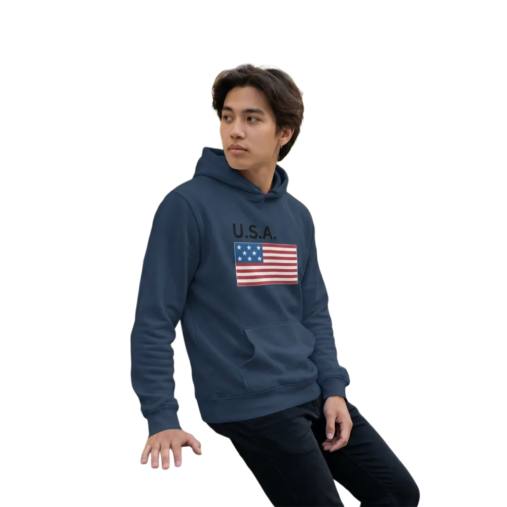 Unisex Kinder Hoodie mit USA-Flagge Grafik aus Baumwolle, doppelte Kapuze, für Kinder von 4-12 Jahren, bequem und stylish.