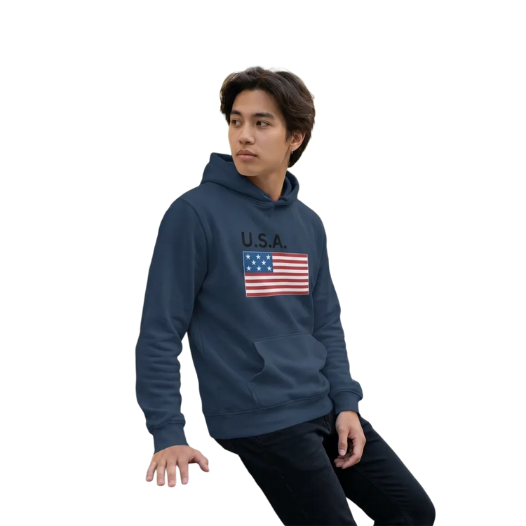 Unisex Kinder Hoodie mit USA-Flagge Grafik aus Baumwolle, doppelte Kapuze, für Kinder von 4-12 Jahren, bequem und stylish.