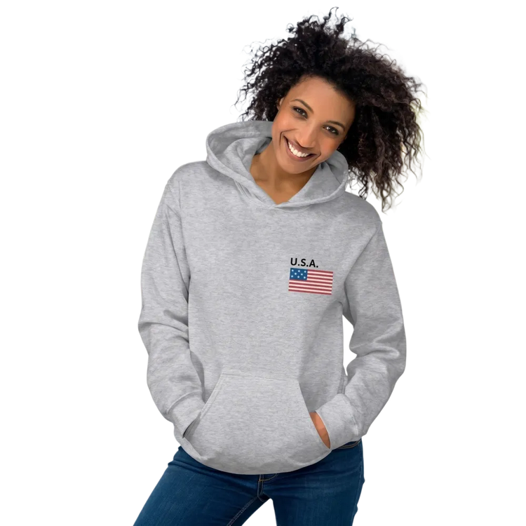 Unisex Hoodie mit USA-Flagge Grafik aus Baumwolle in S-5XL, bequemer Pullover mit amerikanischem Flaggenmuster