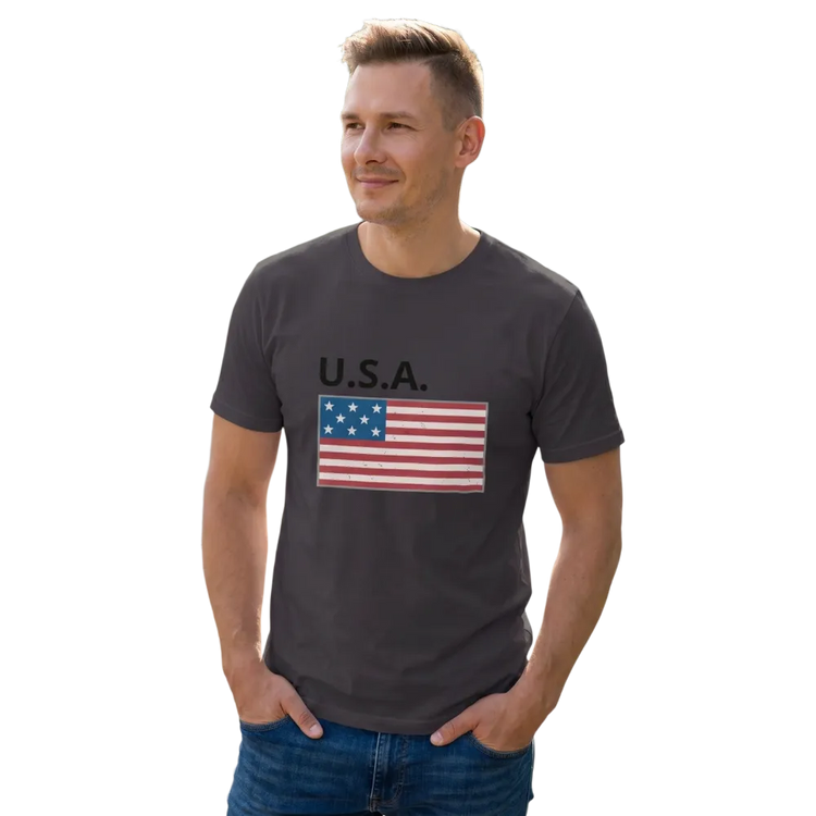 Grafisches Unisex-T-Shirt mit US-Flagge aus Baumwolle, bedruckbar, in S-5XL, von BUYATHOME24