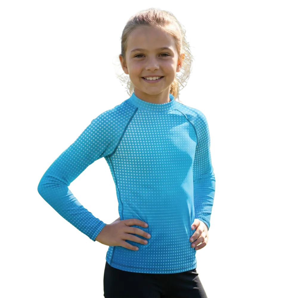 Kinder Langarm-Sportshirt mit UV-Schutz von BUYATHOME24, elastisch, angenehm zu tragen, in Größen 92 bis 128 cm, sportlich und bequem.
