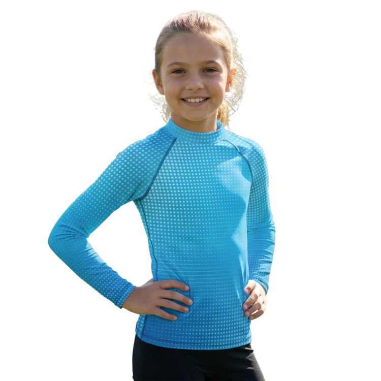 Kinder Langarm-Sportshirt mit UV-Schutz von BUYATHOME24, elastisch, angenehm zu tragen, in Größen 92 bis 128 cm, sportlich und bequem.