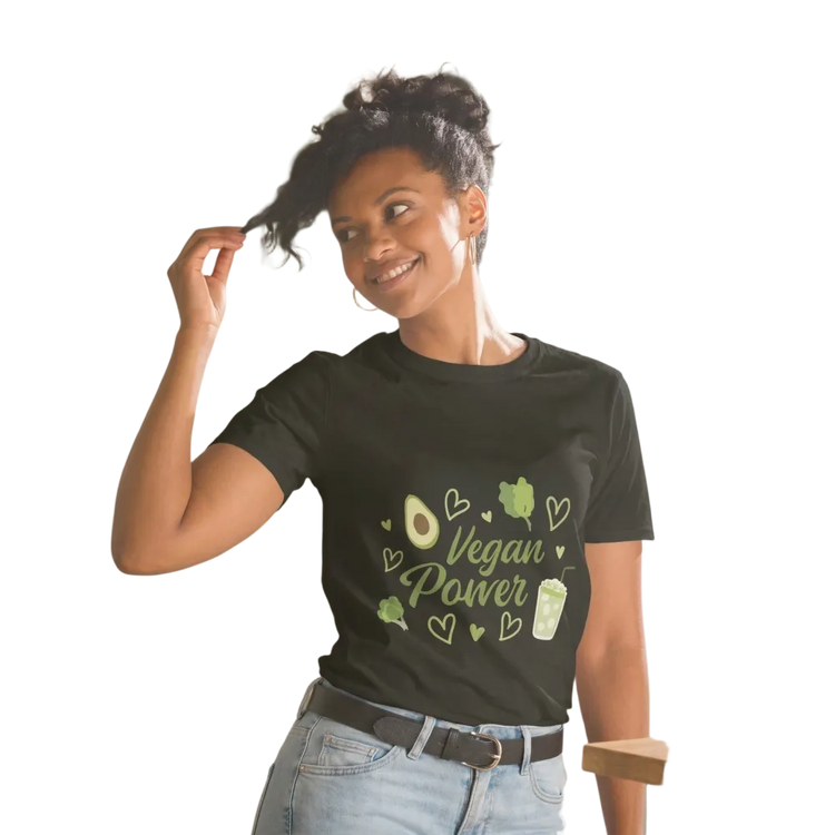 Vegan Druck Damen T-Shirt mit Rundhalsausschnitt, Kurzarm, Baumwolle, grafisches Design, in den Größen S bis 3XL