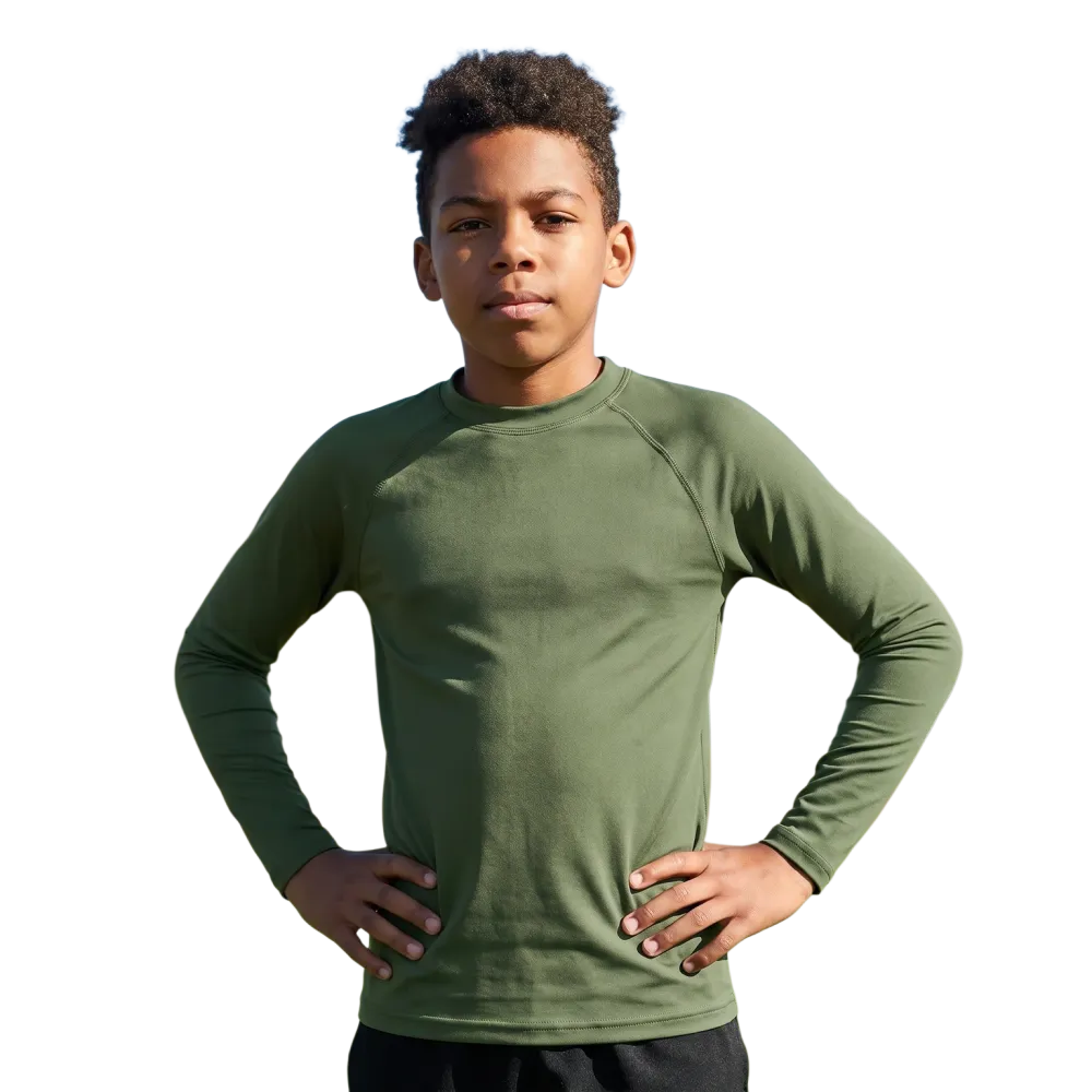 Kinder Langarm Sportshirt von BUYATHOME24 mit Vier-Wege-Stretch, in den Größen 134-170 cm, bequem und atmungsaktiv.
