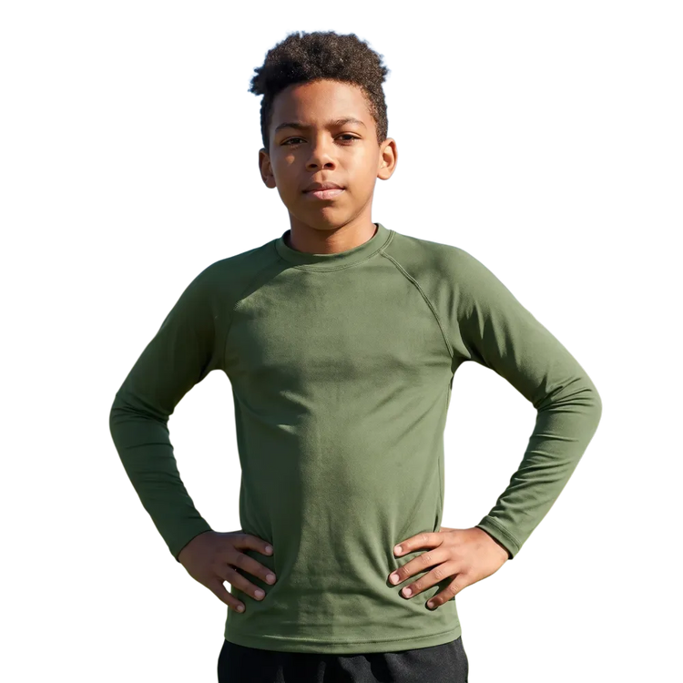 Kinder Langarm Sportshirt von BUYATHOME24 mit Vier-Wege-Stretch, in den Größen 134-170 cm, bequem und atmungsaktiv.