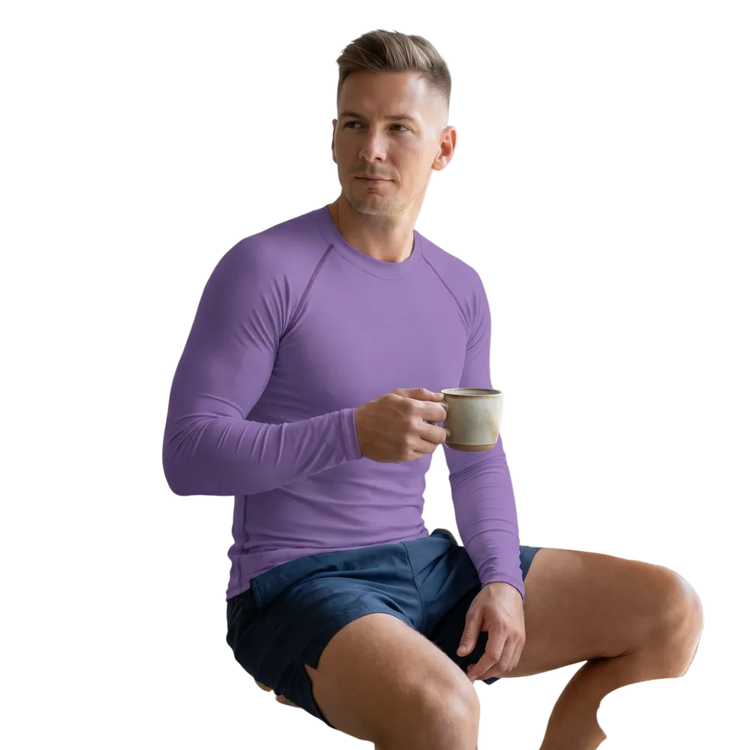 Violett sportliches Herren Langarmshirt mit 4-Wege-Stretch, bedruckbar, in XS bis 3XL, unisex, von BUYATHOME24