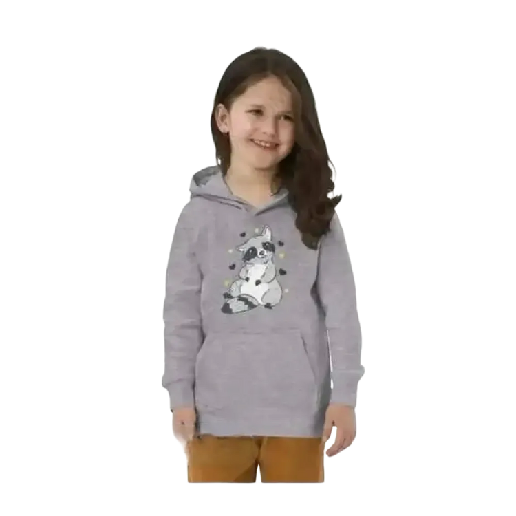 Grauer Mädchen Hoodie aus Baumwolle mit Tierdruck, Kapuzenpullover für Kinder 4-12 Jahre, Grafikdesign, bequeme Kinderkleidung