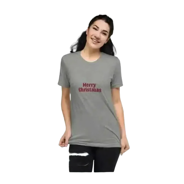 Besticktes Damen T-Shirt aus Polyester in verschiedenen Größen, Kurzarm, für festliche Anlässe, stilvoller Weihnachtsschnitt.