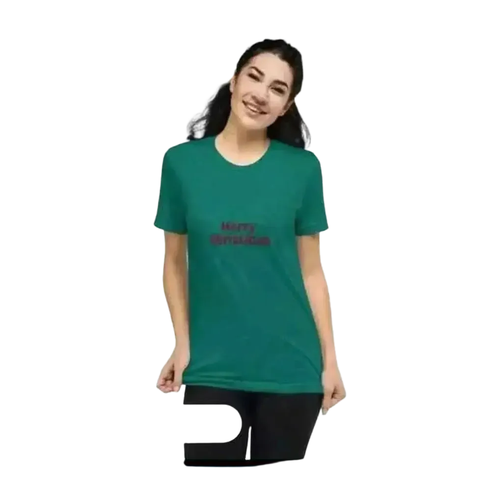 Besticktes Damen T-Shirt aus Polyester in Blau-Grün, Kurzarm, Rundhals, für Damen, von BUYATHOME24, in XS bis 4XL