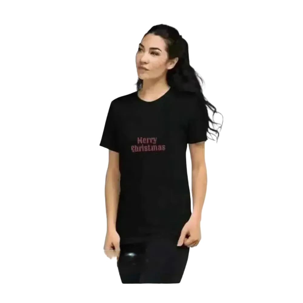 Besticktes Damen T-Shirt aus Polyester, Kurzarm, Rundhals, in XS-4XL, mit weihnachtlichem Design von BUYATHOME24.