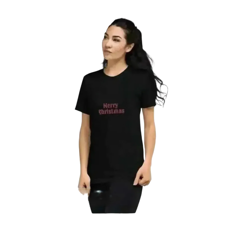 Besticktes Damen T-Shirt aus Polyester, Kurzarm, Rundhals, in XS-4XL, mit weihnachtlichem Design von BUYATHOME24.