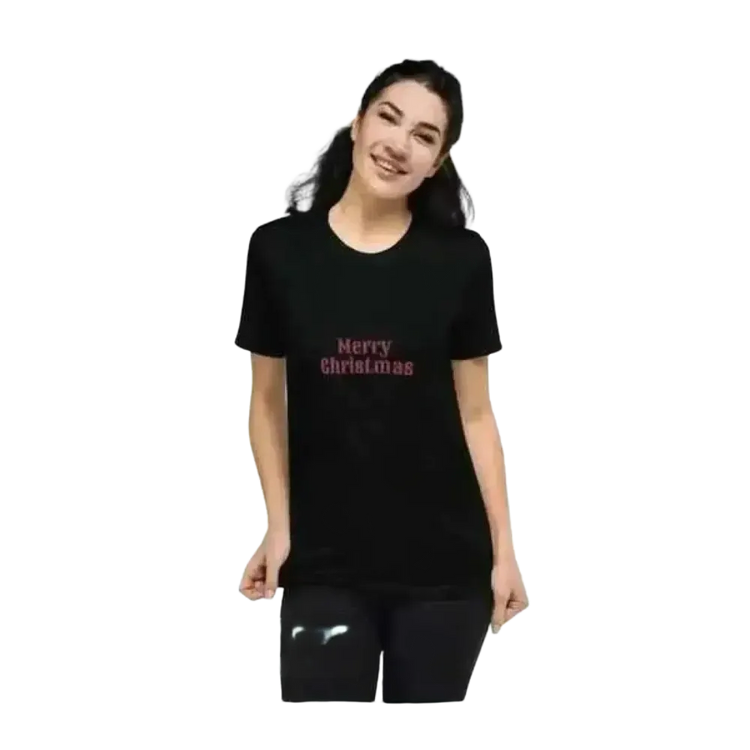 Besticktes Damen T-Shirt aus Polyester in Weiß, kurzarm, mit festlichem Weihnachtsschnitt, für Damen in XS bis 4XL.