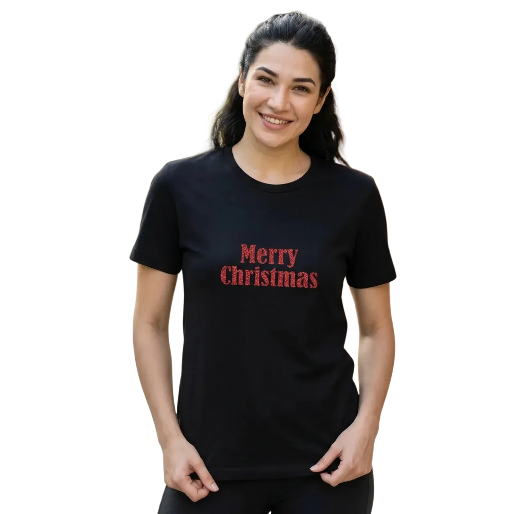 Besticktes Damen T-Shirt von BUYATHOME24, Kurzarm, Rundhals, weihnachtliches Design, in XS bis 4XL.