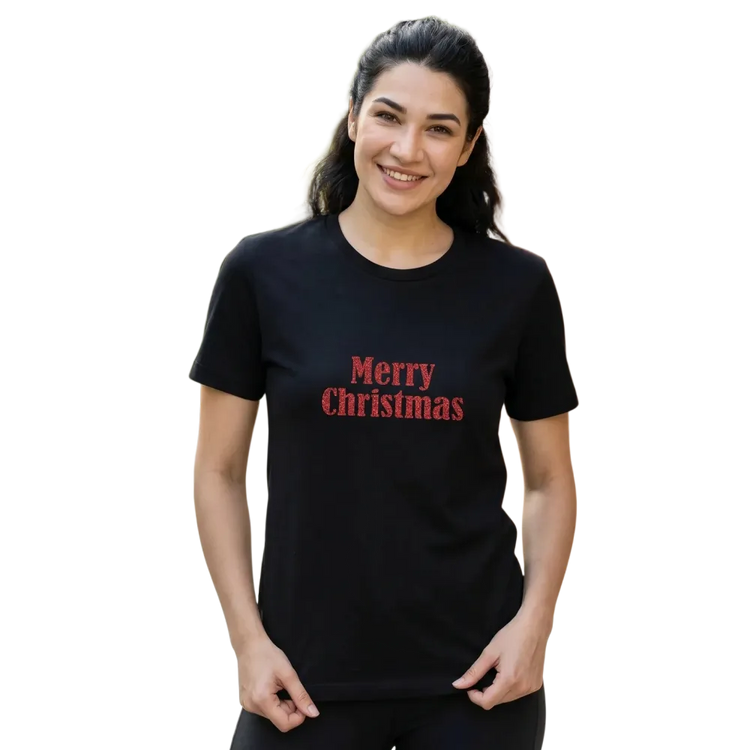 Besticktes Damen T-Shirt von BUYATHOME24, Kurzarm, Rundhals, weihnachtliches Design, in XS bis 4XL.