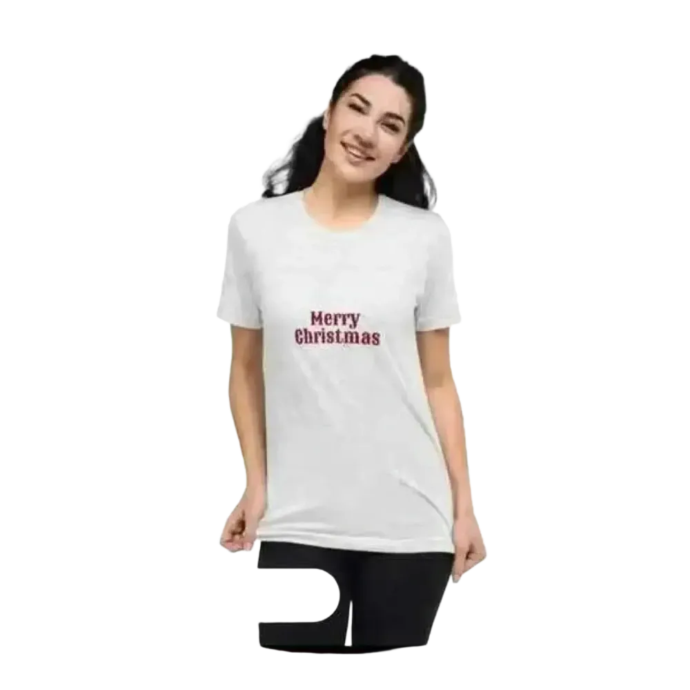 Besticktes Damen-Polyester-T-Shirt in Weiß für Weihnachten, Kurzarm, Rundhals, verfügbar in XS bis 4XL.
