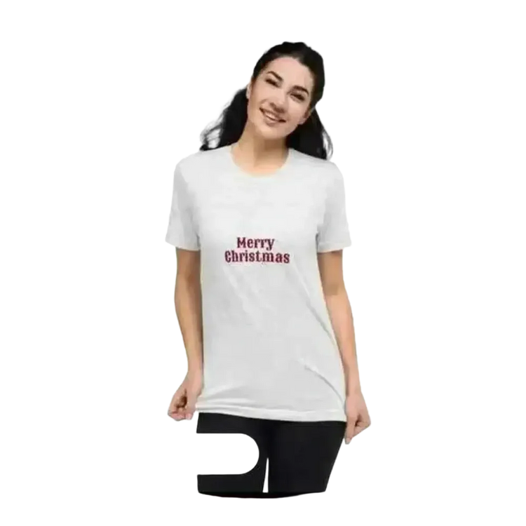 Besticktes Damen-Polyester-T-Shirt in Weiß für Weihnachten, Kurzarm, Rundhals, verfügbar in XS bis 4XL.
