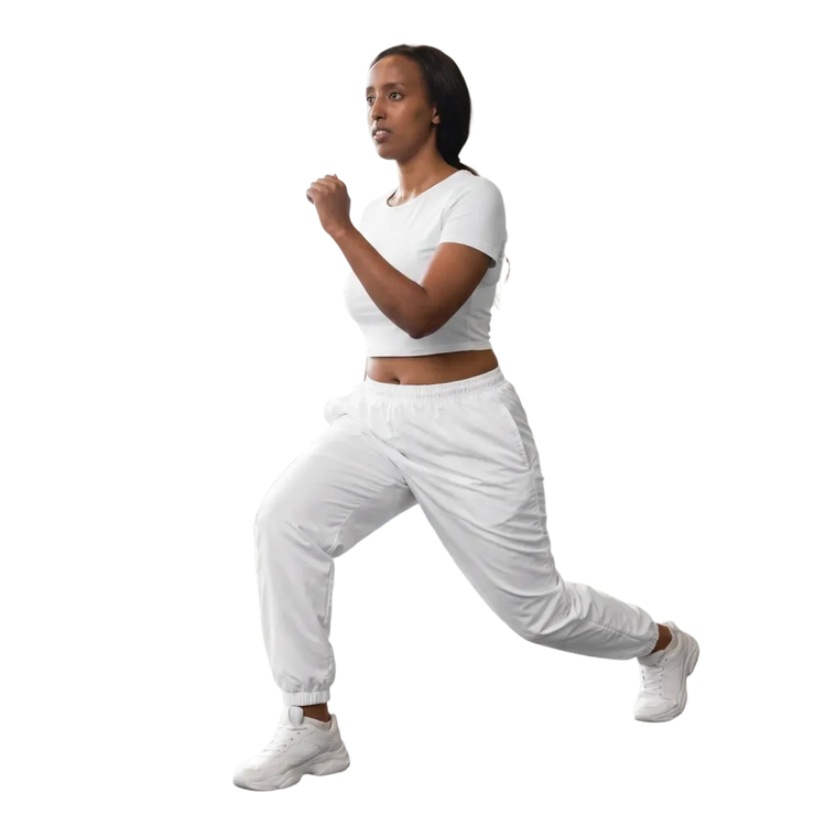 Weiße unisex Trainingshose von BUYATHOME24, wasserabweisend mit Reißverschlusstaschen, in XS bis 3XL, bequem und sportlich.