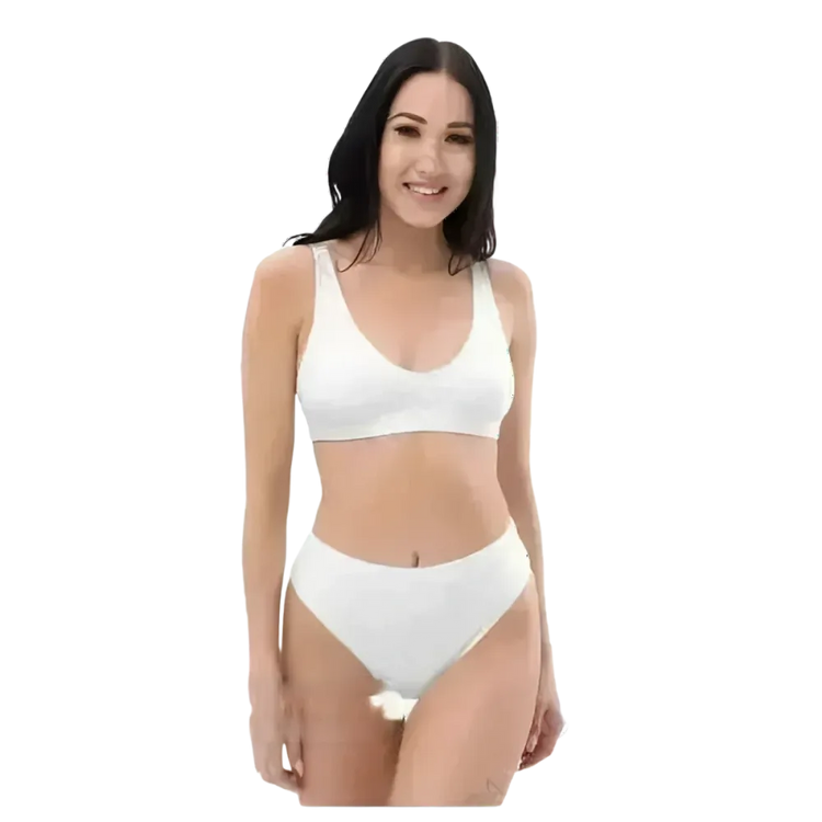 Weißes Damen Bikini Set von BUYATHOME24, schnelltrocknend, bedruckbar, in XS bis 3XL, mit passendem Bikini-Top und -Hose.