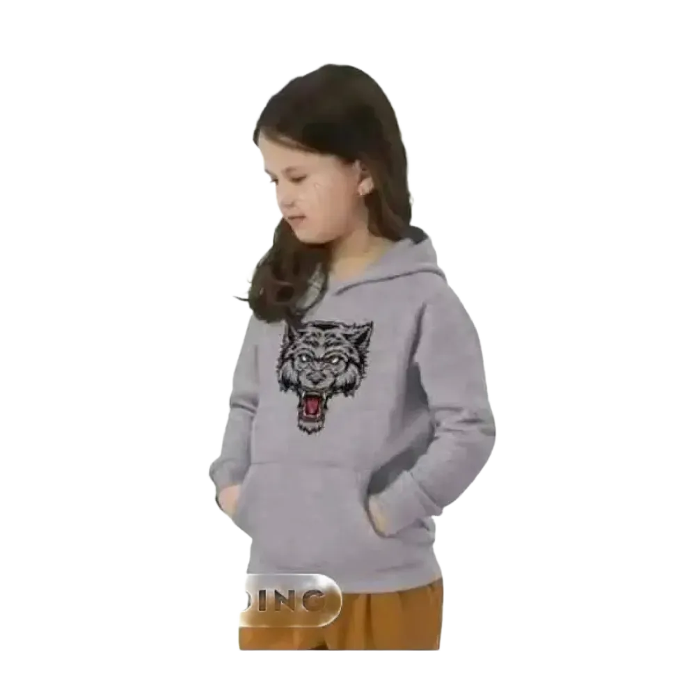 Grauer Halloween Kapuzenpullover mit Wolf-Design für Kinder, Unisex Baumwoll-Hoodie für 4-12 Jahre, gemütlich und bequem