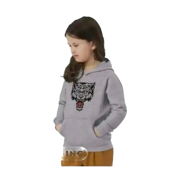 Grauer Halloween Kapuzenpullover mit Wolf-Design für Kinder, Unisex Baumwoll-Hoodie für 4-12 Jahre, gemütlich und bequem