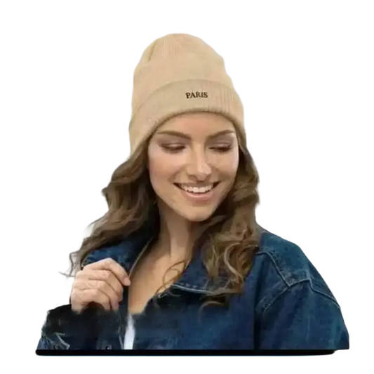 Damen-Strickmütze aus 100% Baumwolle, Winterbeanie in Sandfarbe, für Alltag und kalte Tage, 38-49 cm, von BUYATHOME24