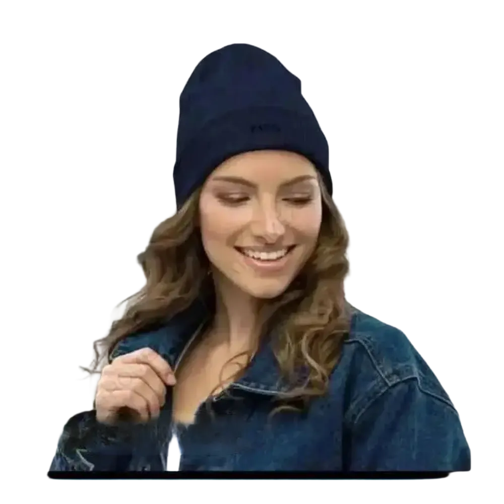 Damen-Strickmütze aus Baumwolle, Winter-Beanie in Navy, für kalte Tage, 38-49 cm, bei BUYATHOME24