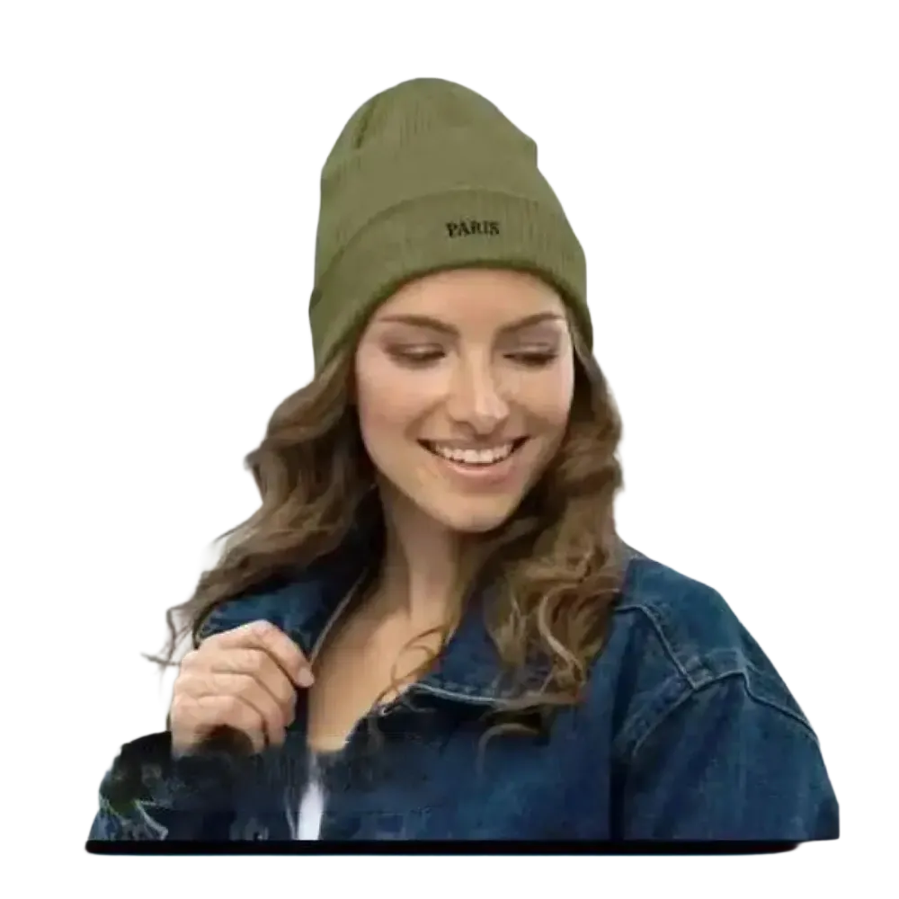 Damen-Strickmütze für Winter und Alltag, grün, aus 100% Baumwolle, Beanie 38-49 cm, modisches Accessoire von BUYATHOME24