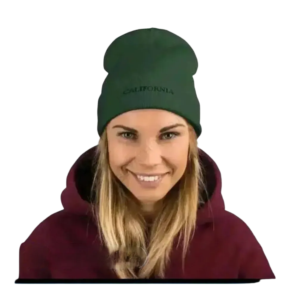 Dunkelgrüne Wintermütze Beanie für Damen und Herren, aus Baumwolle und Acryl, 44-45 cm, BUYATHOME24