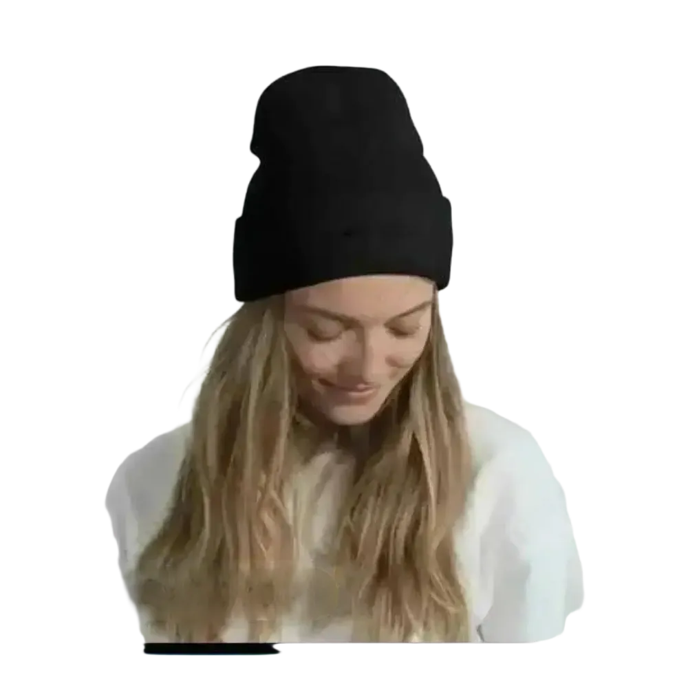 Schwarze Wintermütze aus Strick, beanie für Damen und Herren, 44-47 cm Umfang, aus 100% Acryl, warme Kopfbedeckung