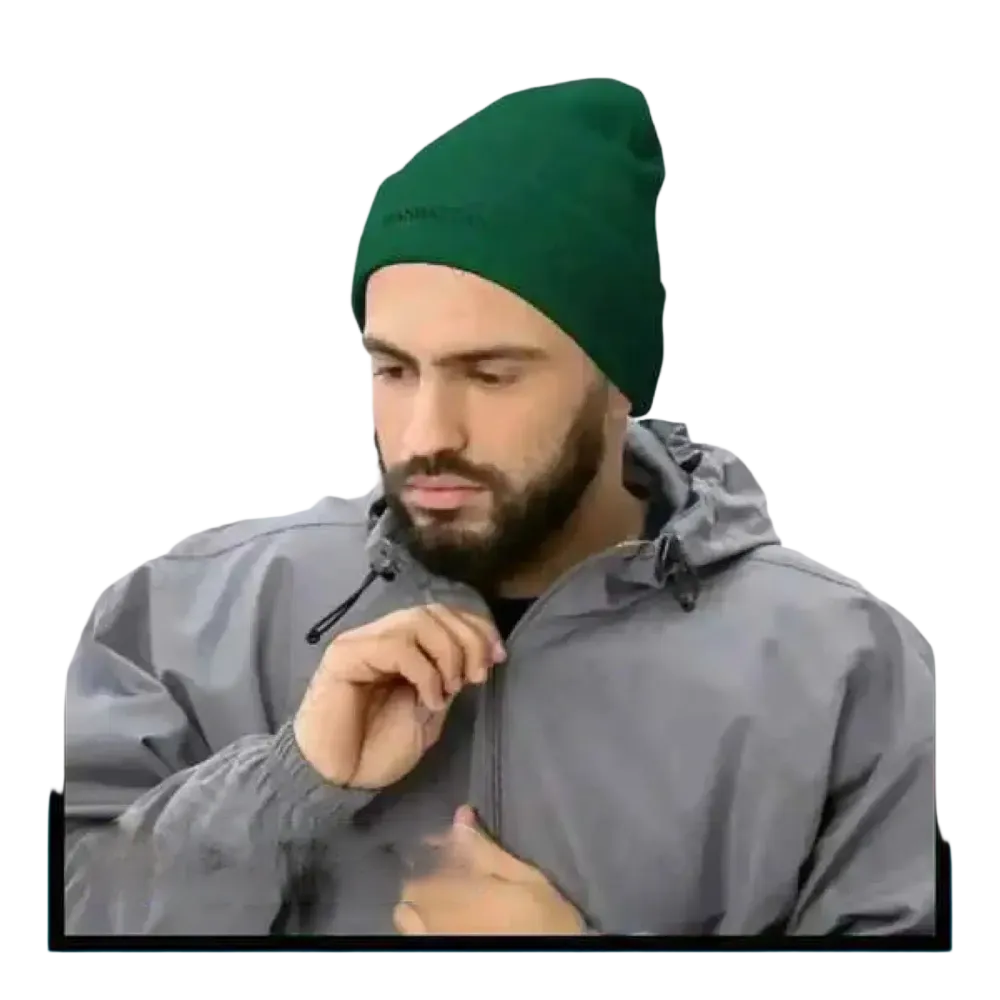 Herren Strickmütze aus 100% Acryl, Winter-Beanie in Grau, für Alltag und Kälte, bei BUYATHOME24, 44-47 cm.
