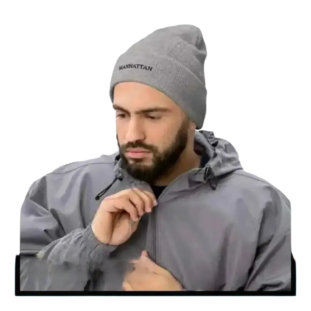 Herren-Strickmütze aus 100% Acryl, bequeme Winterbeanie in Heather Grau für Alltag und kalte Tage