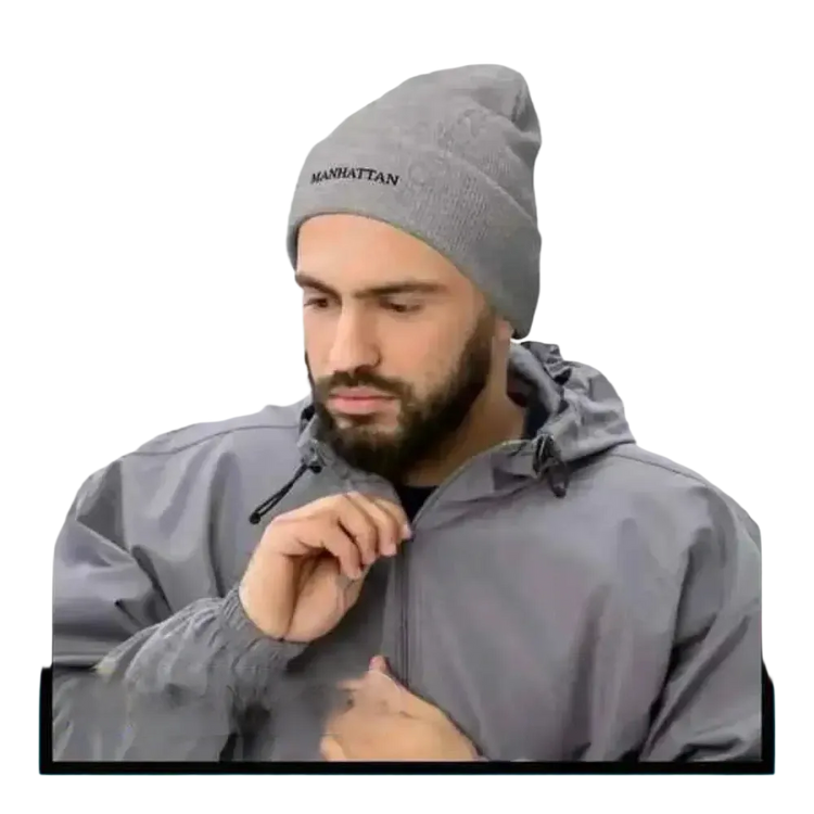 Herren-Strickmütze aus 100% Acryl, bequeme Winterbeanie in Heather Grau für Alltag und kalte Tage