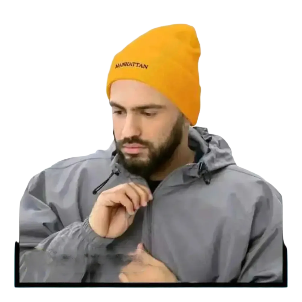 Herren-Strickmütze für Winter und Alltag, 44-47 cm, aus 100% Acryl, goldene Beanie von BUYATHOME24