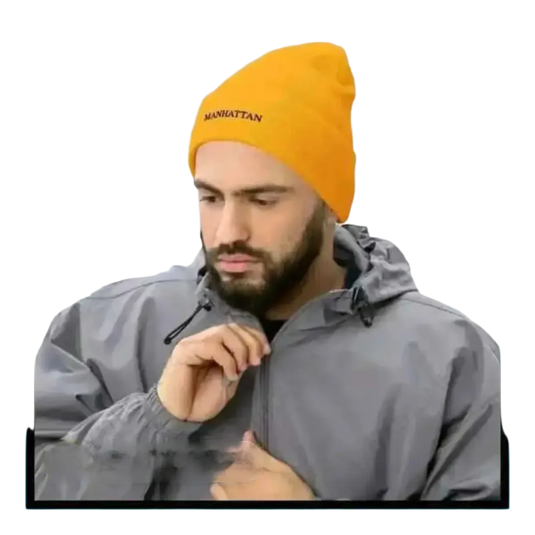 Herren-Strickmütze für Winter und Alltag, 44-47 cm, aus 100% Acryl, goldene Beanie von BUYATHOME24