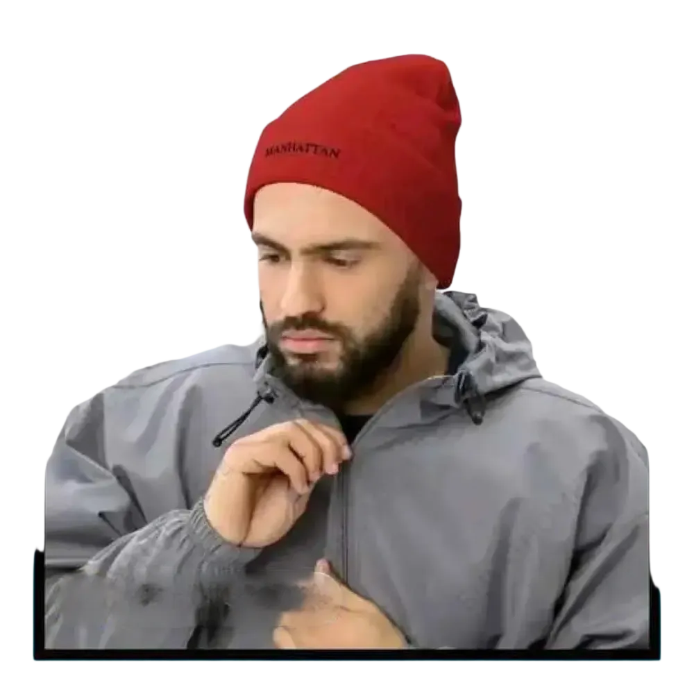 Herren-Strickmütze für Winter und Alltag, rote Beanie aus 100% Acryl, 44-47 cm, bequem und warm.
