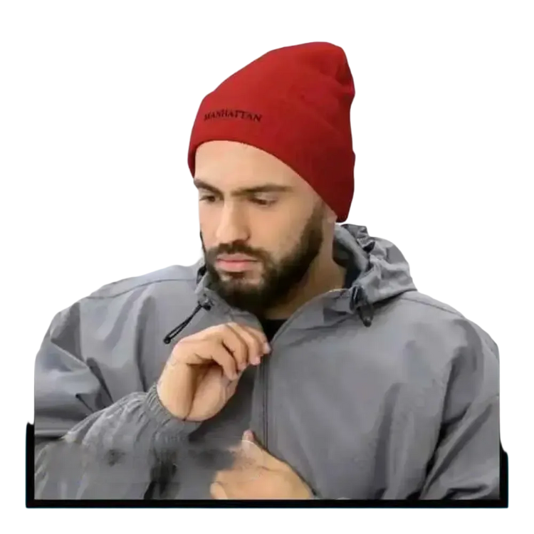 Herren-Strickmütze für Winter und Alltag, rote Beanie aus 100% Acryl, 44-47 cm, bequem und warm.