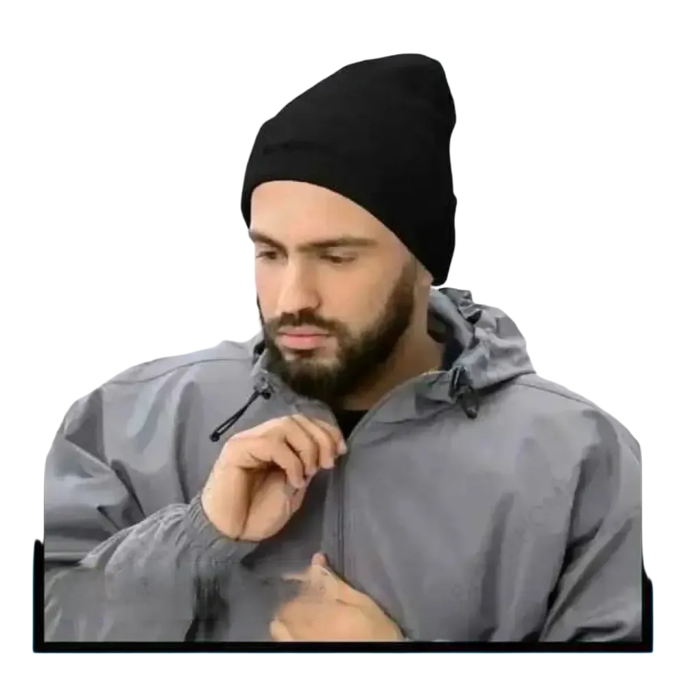 Schwarze Herren-Beanie aus 100% Acryl, Wintermütze, Strickmütze in Größe 44-47 cm von BUYATHOME24.