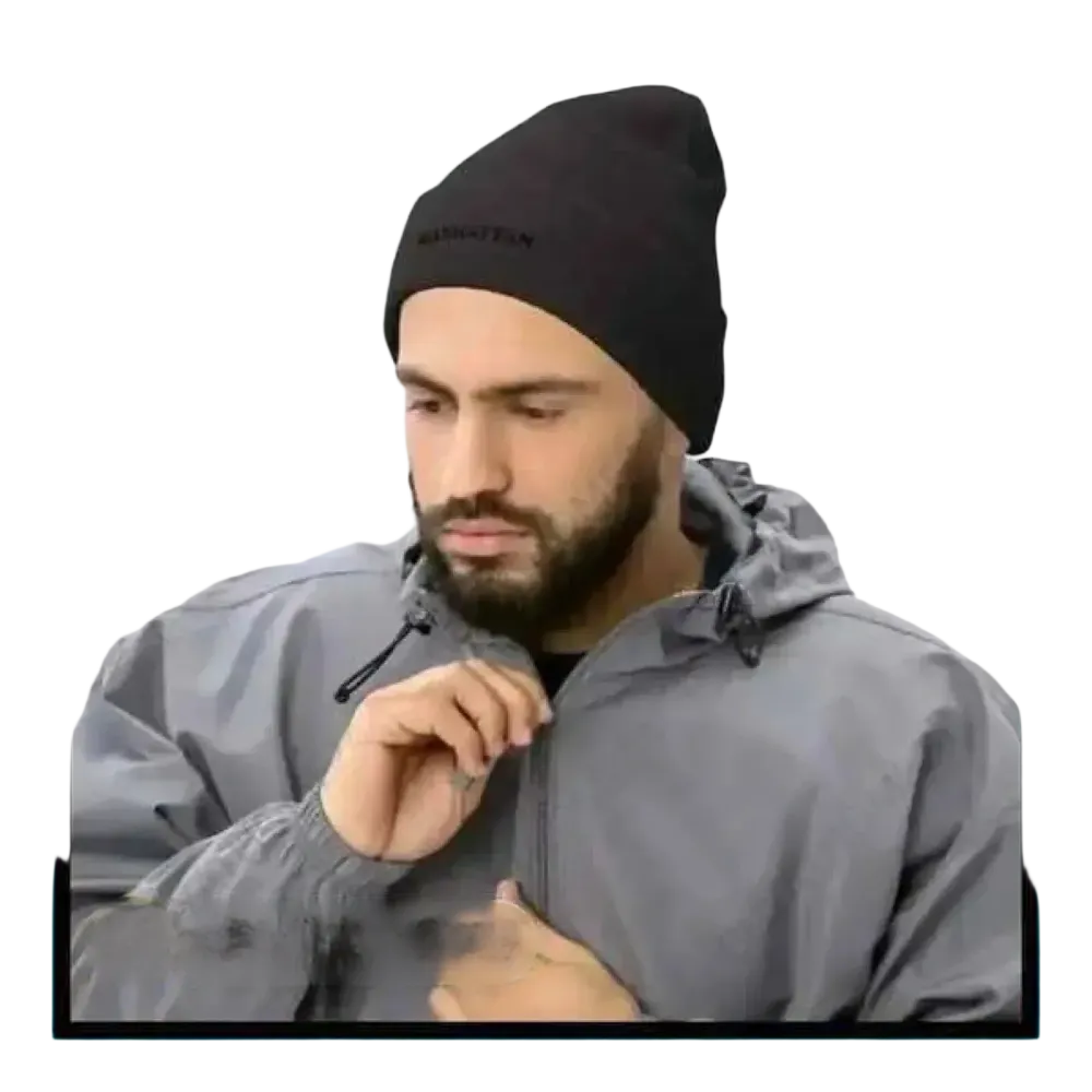 Dunkelgraue Herren-Strickmütze aus 100% Acryl, Beanie für Winter und Alltag, 44-47 cm, von BUYATHOME24