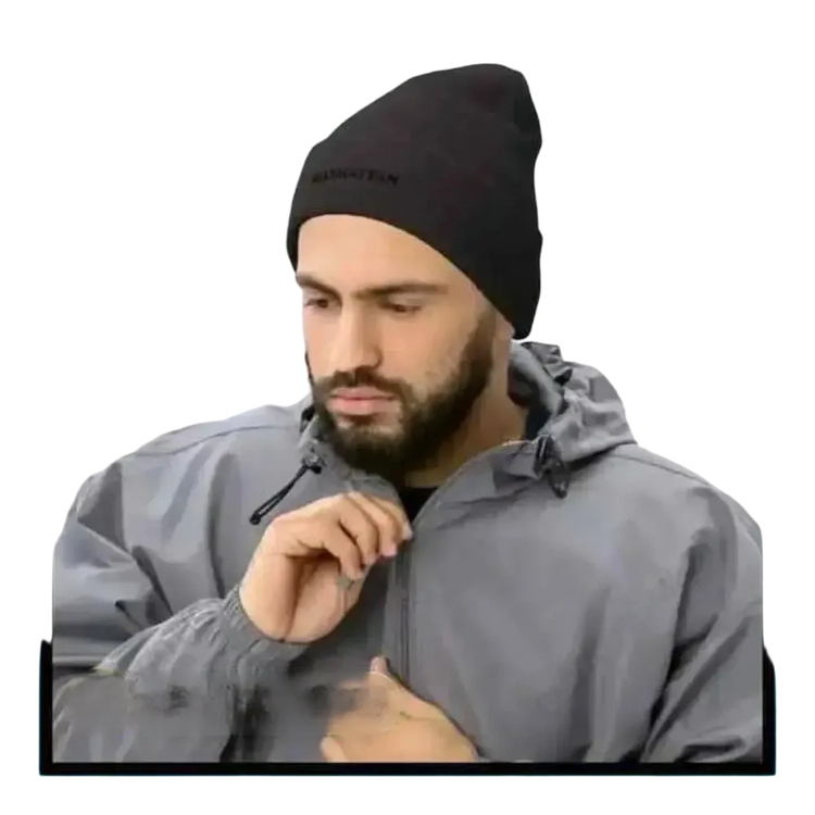 Dunkelgraue Herren-Strickmütze aus 100% Acryl, Beanie für Winter und Alltag, 44-47 cm, von BUYATHOME24
