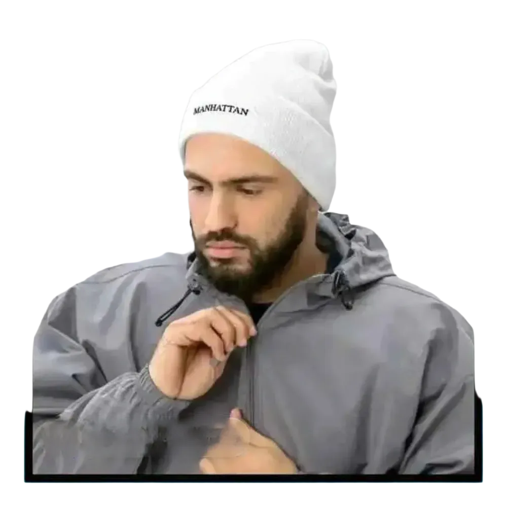 Weiße Herren-Strickmütze für Winter und Alltag, 44-47 cm, aus 100% Acryl, bequemes Beanie von BUYATHOME24