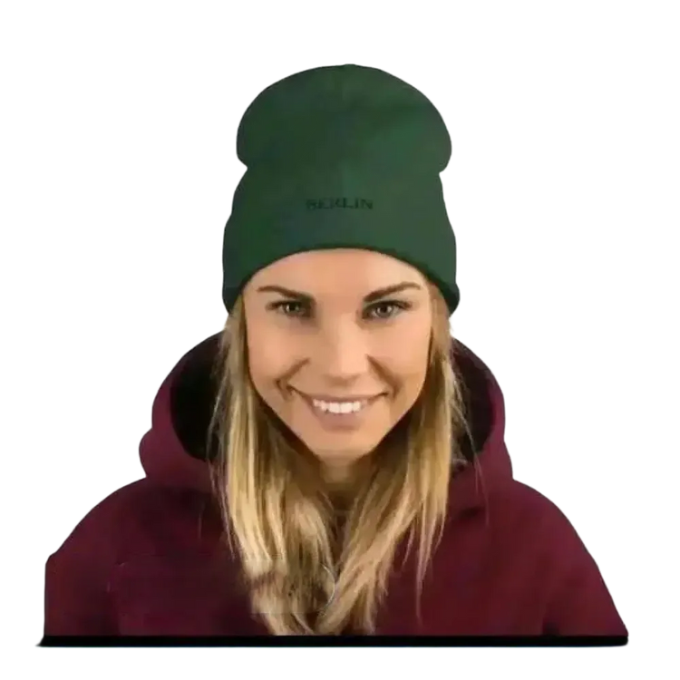 Dunkelgrüne Unisex Wintermütze aus Baumwolle und Acryl, Beanie 44-45 cm, für Herren und Damen, gestrickt.