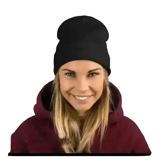 Schwarze Unisex Wintermütze aus Baumwolle und Acryl, Strickbeanie in 44-45 cm, für Herren und Damen.