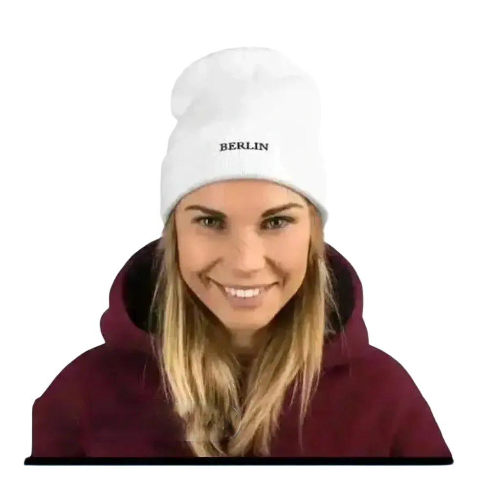 Weiße unisex Wintermütze, Baumwolle und Acryl, 44-45 cm, gestrickte Beanie für Damen und Herren